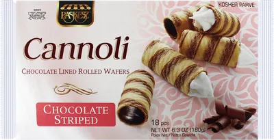 Cannoli Chocolate Striped Lined Rolled Wafer 18 ct