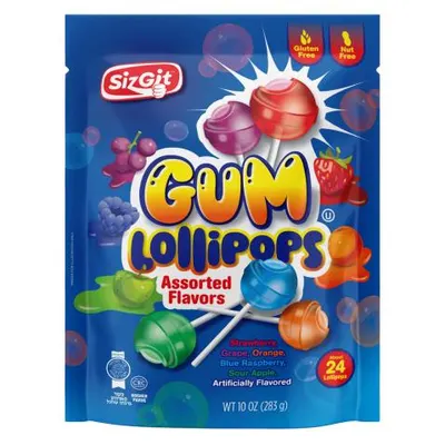 Assorted Fruit Flavored Gum Lollipops 24 ct