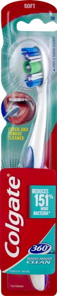 Toothbrush 360 Clean w/ Cheek & Tongue Cleaner - Soft