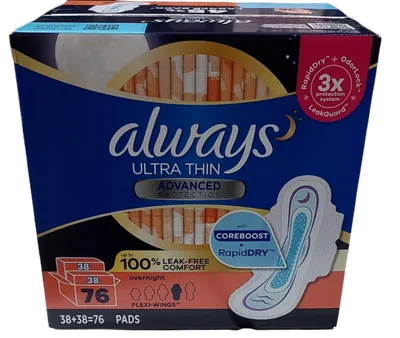 Ultra Thin Advanced Protection Overnight Pads with Flexi-Wings