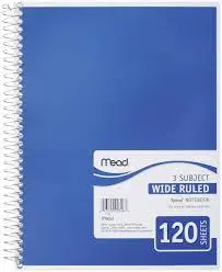 3 Subject Wide Ruled Notebook 120 Sheets