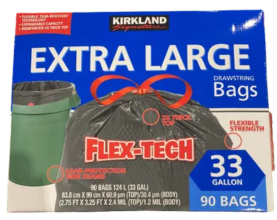 Trash Bags Drawstring 33 Gal Flex-Tech