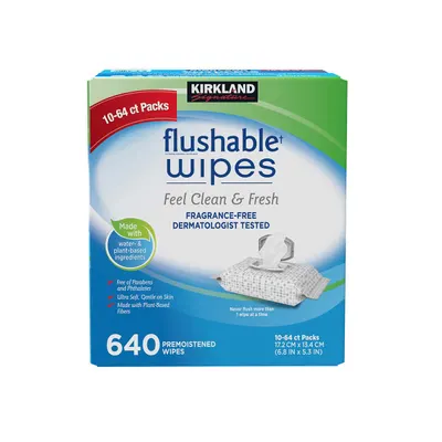 Fragrance Free Flushable Wipes 640 ct