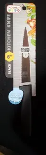 "6"""" Black Kitchen Knife - Serrated Edge"