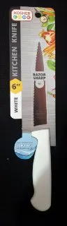 "6"""" White Kitchen Knife - Serrated Edge"