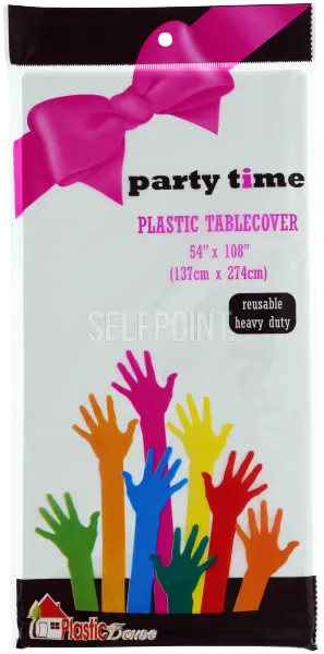 "54"""" x 108"""" White Plastic Table Cover"