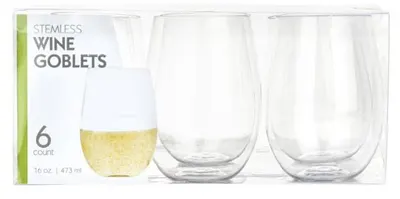 16 oz Stemless Clear Wine Goblets