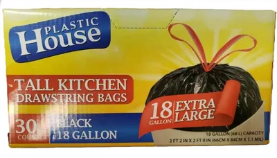 Tall Kitchen 18 Gallon Black Drawstring Bags