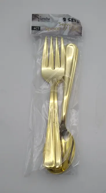 Gold Serving Spoon & Fork 2 Sets 4 ct