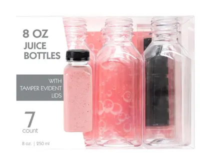 8 oz Juice Plastic Bottles with Lids 7 ct