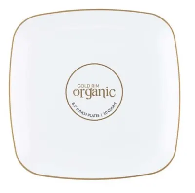 "Gold Rim Organic 8.5"""" Lunch Plates 10 ct"