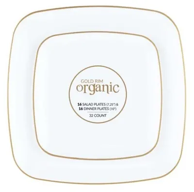 Gold Rim Organic Plates 32 ct