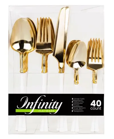 White & Gold Cutlery Set 40 ct
