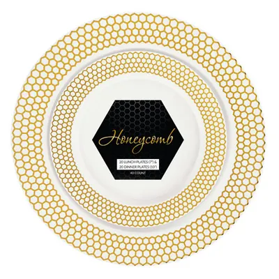 Simcha C.White/Gold  Honeycomb Combo Plates 32Ct
