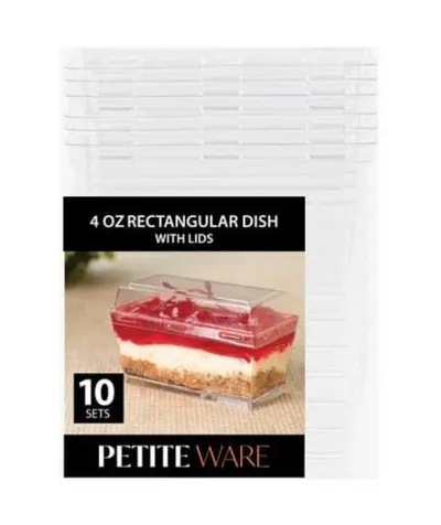 4 oz Rectangular Dish with Lids 10 ct
