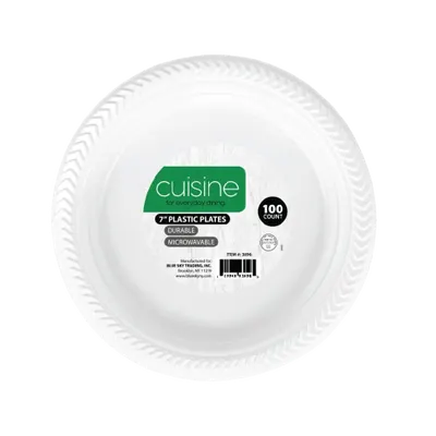 "7"""" Plastic Plates Durable Microwavable 100 ct"