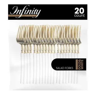 Gold & White Salad Forks 20 ct