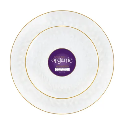 Gold Rim Hammered Plates 32 ct