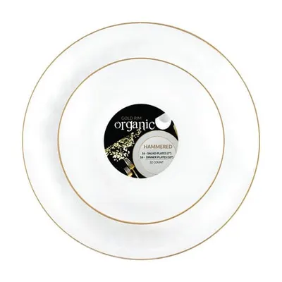 Gold Rim Organic Hammered Plates 32 ct