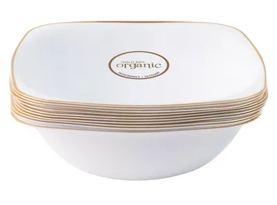 Organic Square White Bowls with Gold Rim
