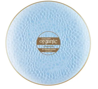 "Hammered Plates10"""" Blue with Gold Rim"