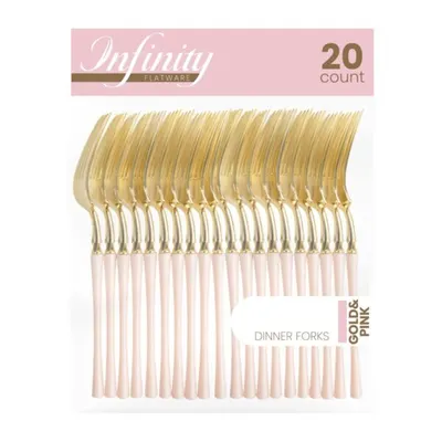 Gold & Pink Dinner Forks 20 ct