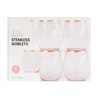 Pink Stemless Wine Goblets 6 ct