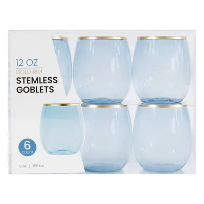 Blue Stemless Wine Goblets 6 ct