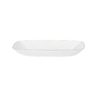 White/Gold Rim Rectangle Salad Bowl