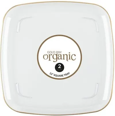 "Square Tray 12"""" Clear Gold/Rim"