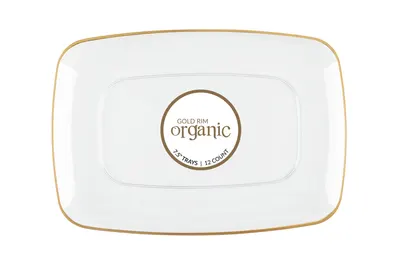 "Gold Rim Organic 7.5"""" Rectangle Trays 12 ct"