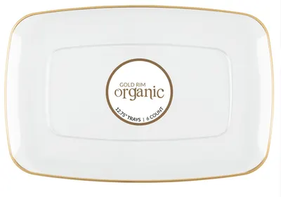 "Gold Rim Organic 12.75"""" Rectangle Trays 6 ct"
