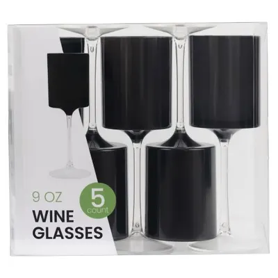 Two Tone Wine Glasses Black/Clear 5 ct