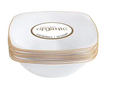 Gold Rim Organic White Bowls 10 ct