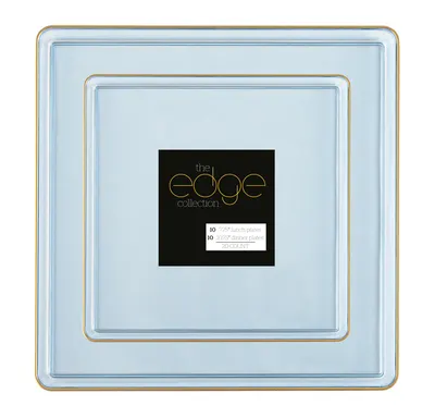 Combo Square Blue Plates with Golden Rim 20 ct