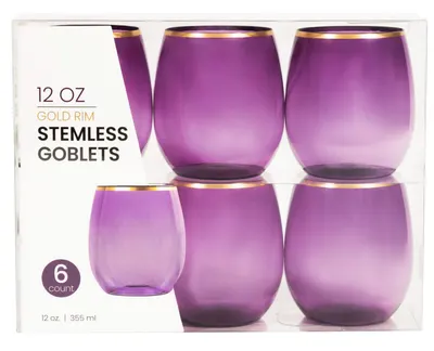 Stemless Goblets Gold Rim 6 ct