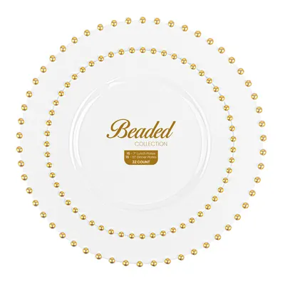 "Combo White/Gold 7"""" & 10"""" Plates 32 ct"