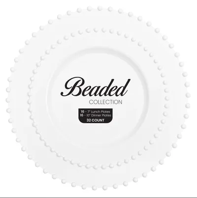White Beaded Combo Plates 32 ct