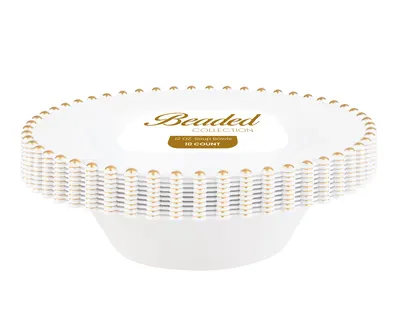 12 oz White Bowl with Gold Dots