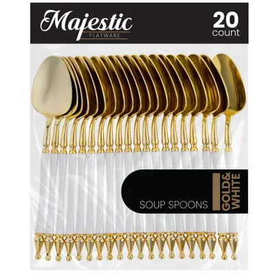White & Gold Majestic Soup Spoons 40 ct