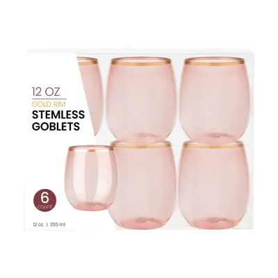 12 oz Gold Rim Stemless Goblets 6 ct