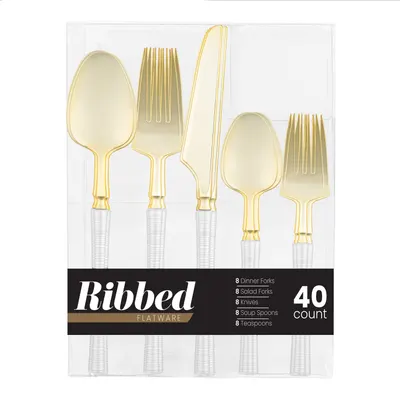 Ribbed Flatware Combo Pearl/Gold Combo 40 ct