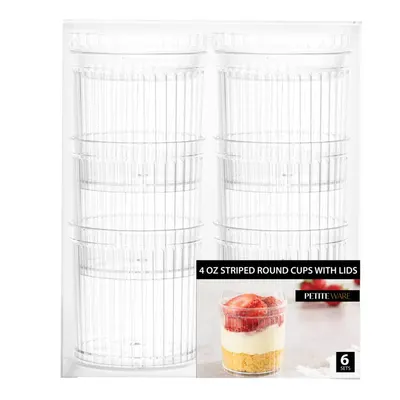 4 oz Striped Round Cups with Lids 6 ct