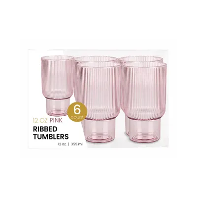 12 oz Pink Ribbed Tumblers 6 ct