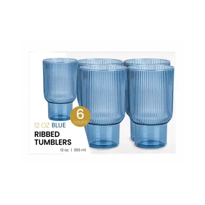 12 oz Ribbed Tumblers Blue 6 ct