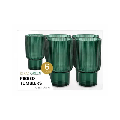 12 oz Ribbed Tumblers Green 6 ct