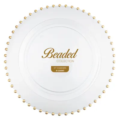 "13"""" Beaded Rim Plastic Charger Plates 4 ct"
