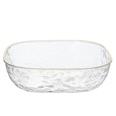 Clear & Gold Rim Square Bowl