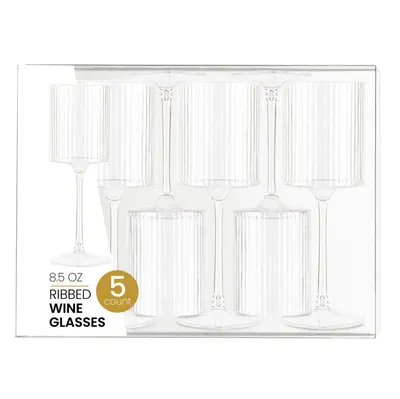8.5 oz Ribbed Wine Glasses 5 ct