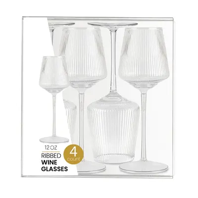 12 oz Ribbed Wine Glasses 4 ct
